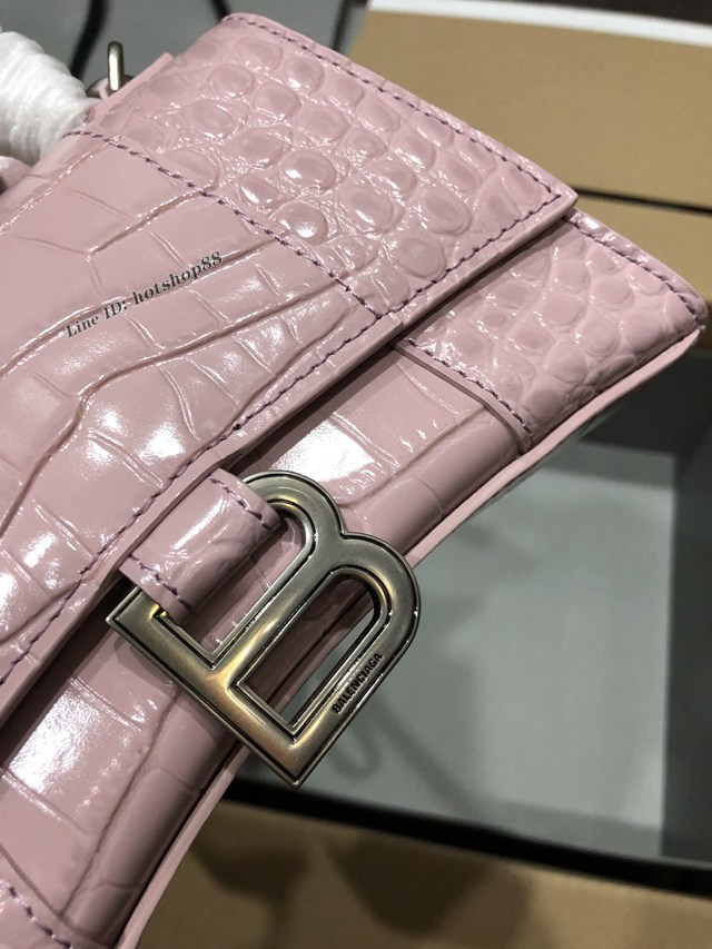 Balenciaga專櫃爆款小號手提女包 巴黎世家鱷魚胭脂粉銀扣Hourglass沙漏包 fyj1633